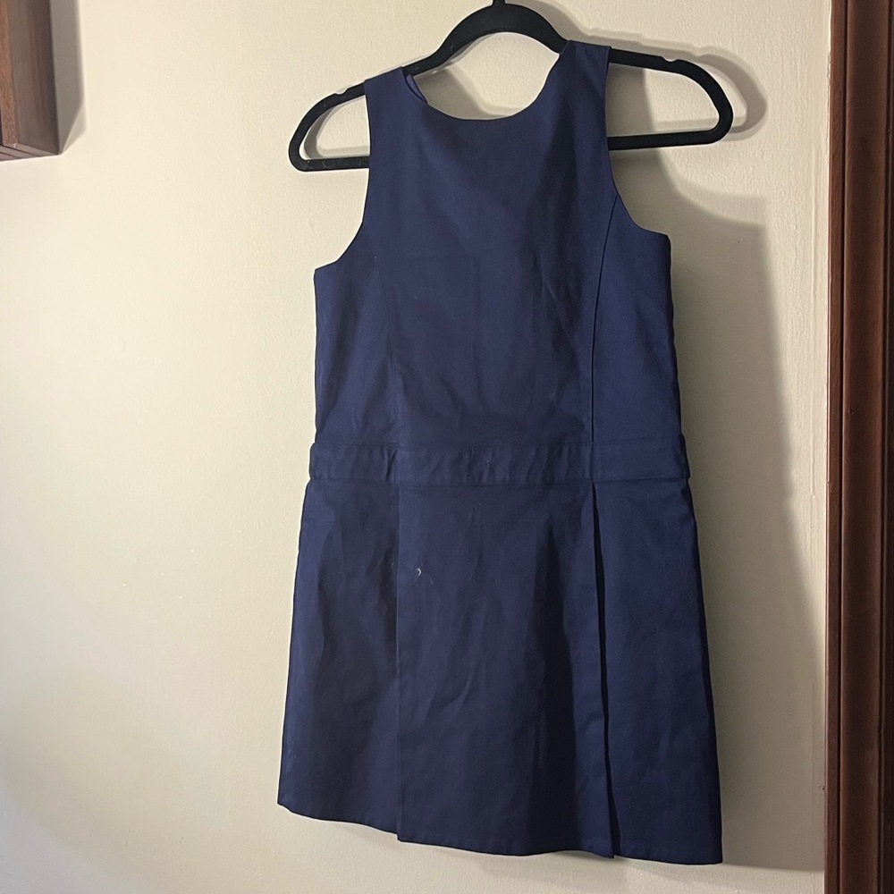 Janie and Jack Classic Twill Jumper Navy Button-Shoulder Pinafore Dress Size 12 - Picture 2 of 4